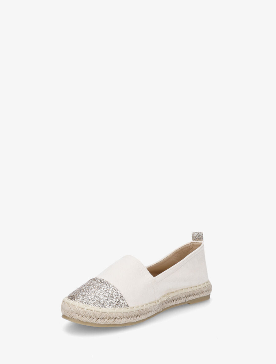 Espadrilles plates en suédine et à paillettes - Beige - 3