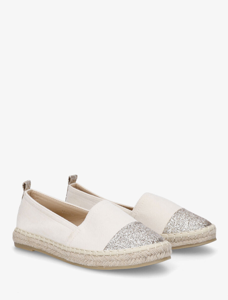 Espadrilles plates en suédine et à paillettes - Beige - 4