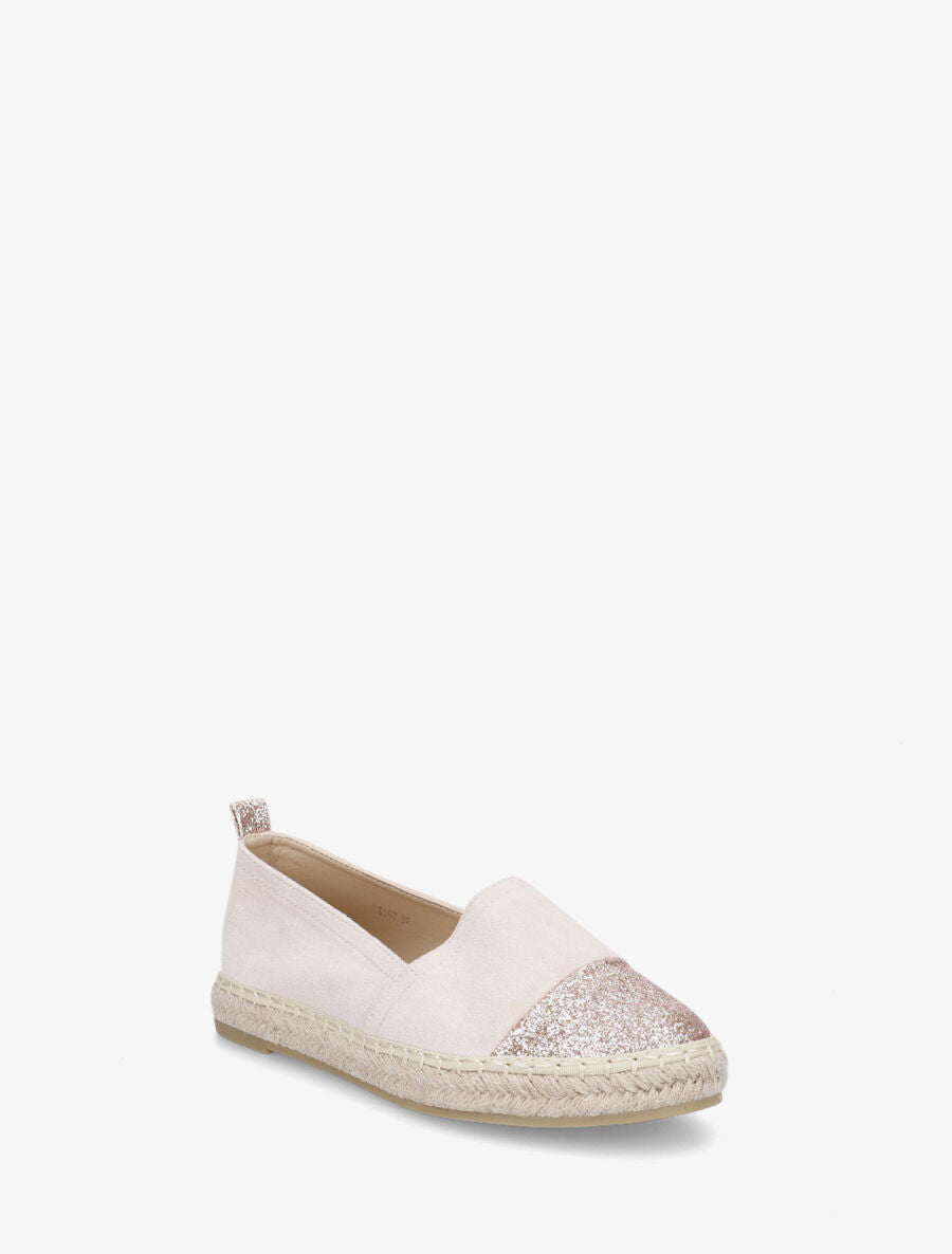 Espadrilles plates en suédine et à paillettes - Rose pâle - 2
