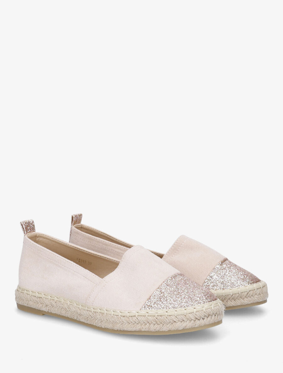 Espadrilles plates en suédine et à paillettes - Rose pâle - 4