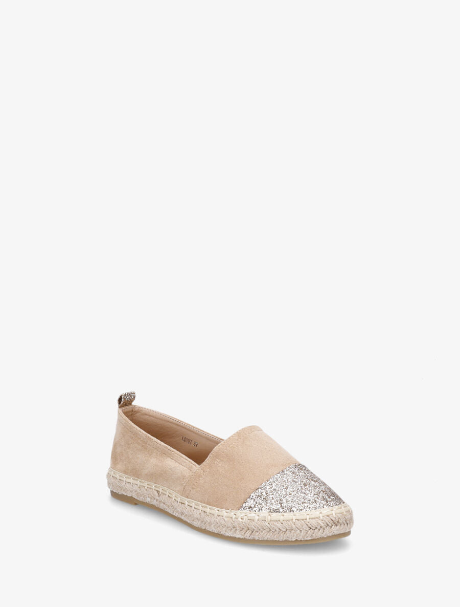 Espadrilles plates en suédine et à paillettes - Camel - 2