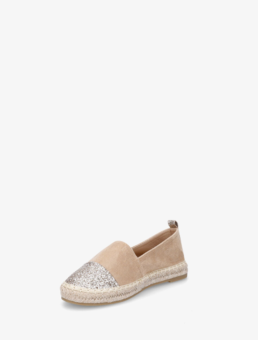 Espadrilles plates en suédine et à paillettes - Camel - 3
