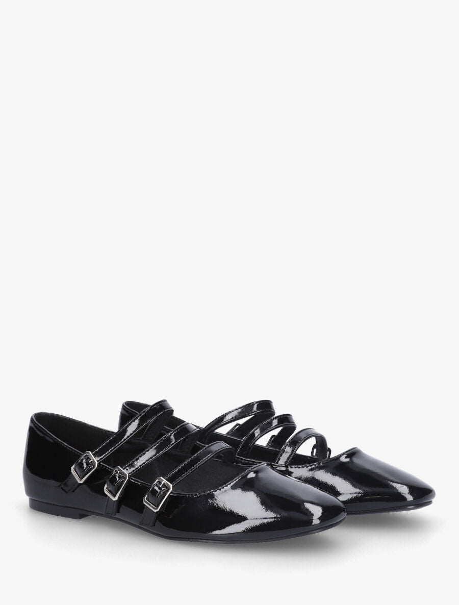 Ballerines vernies à 3 brides - Noir - 4