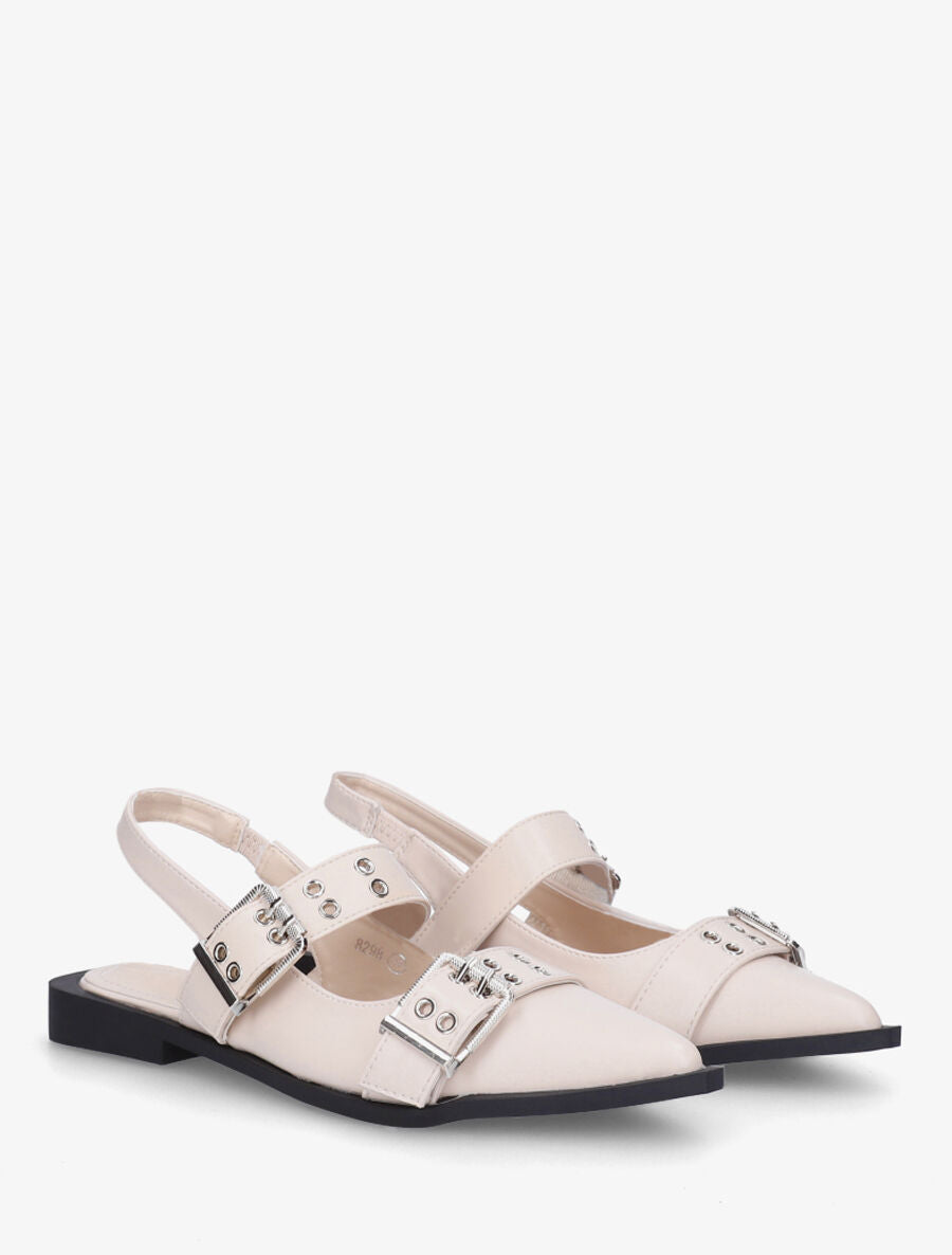 Ballerines ouvertes à boucles et bout pointu - Beige - 4