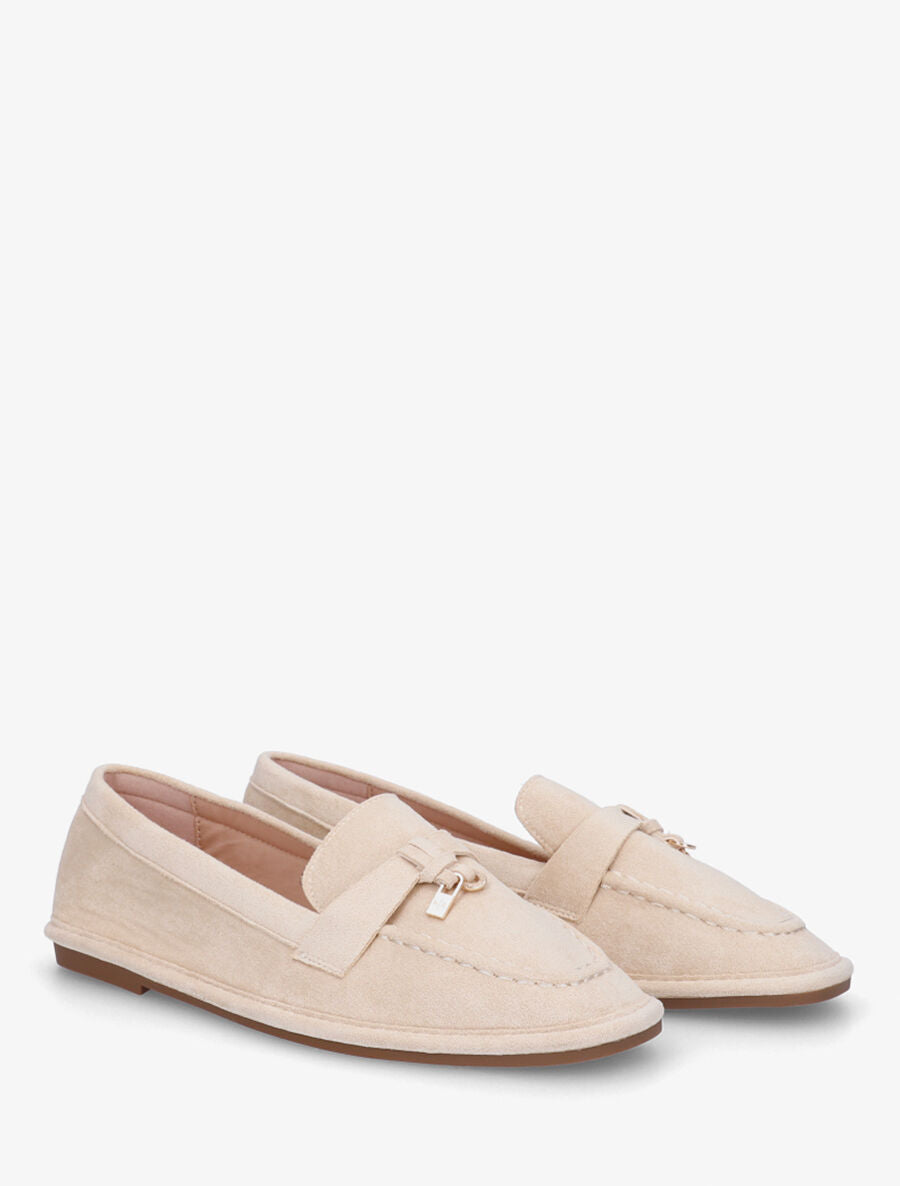 Mocassins en suédine à semelle plate - Beige - 4