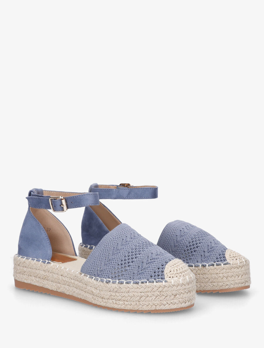 Espadrilles crochet à semelle compensée - Bleu clair - 4