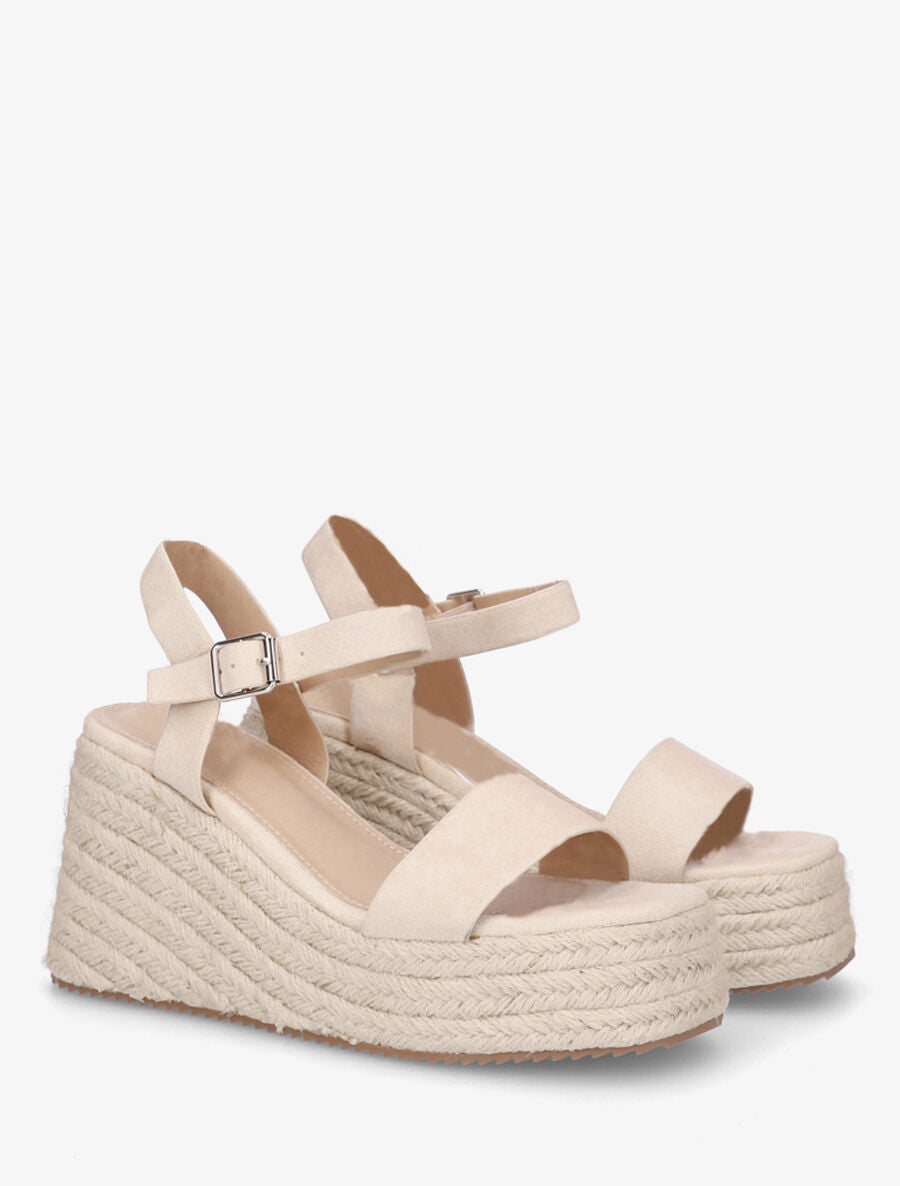 Sandales basiques à talon compensé haut - Beige - 4