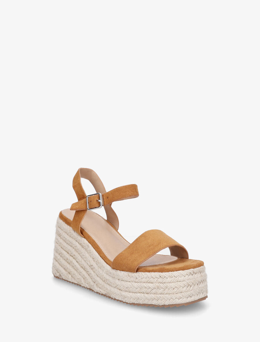 Sandales basiques à talon compensé haut - Camel - 2