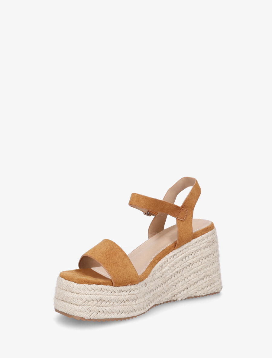 Sandales basiques à talon compensé haut - Camel - 3