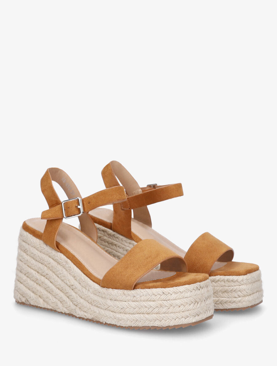 Sandales basiques à talon compensé haut - Camel - 4