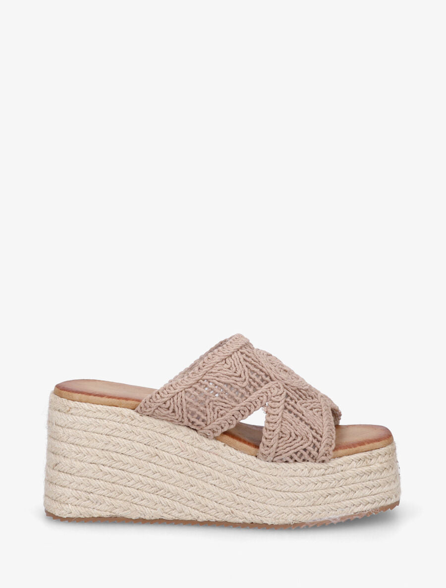 Mules style macramé à talon compensé - Taupe - 5
