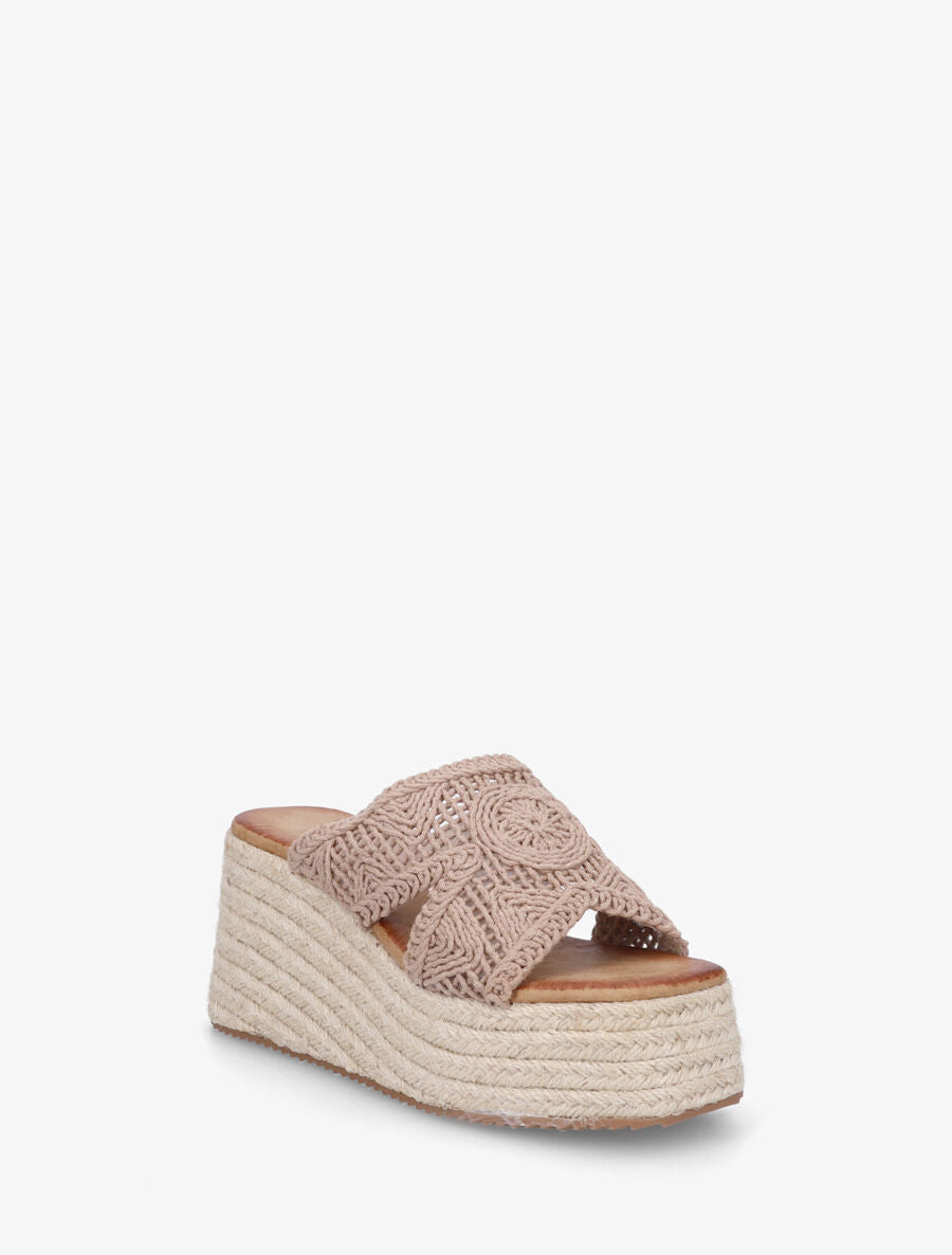 Mules style macramé à talon compensé - Taupe - 2
