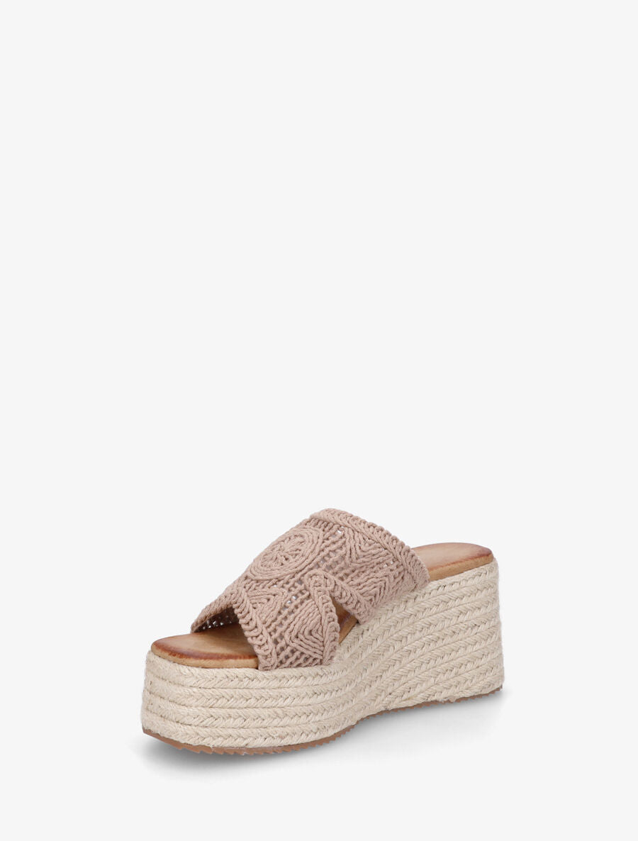 Mules style macramé à talon compensé - Taupe - 3