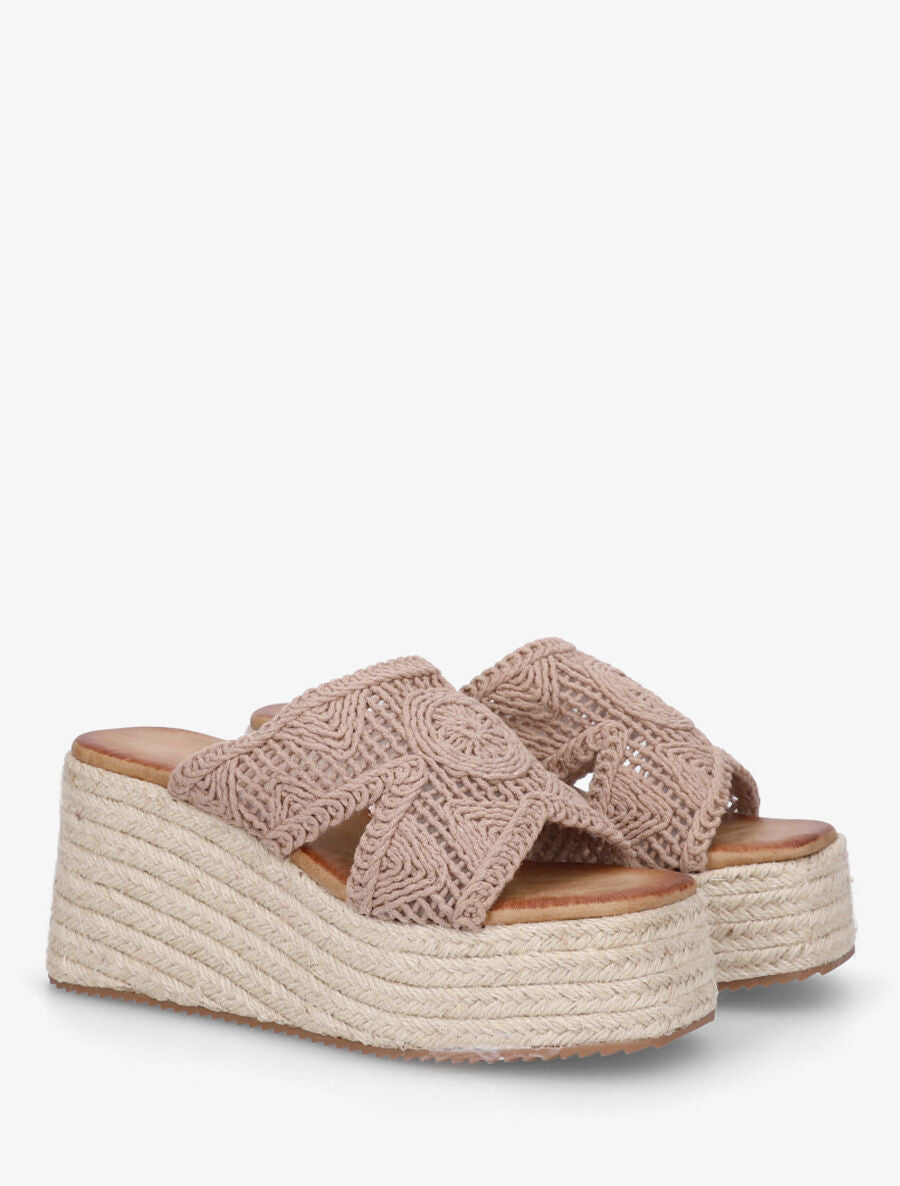 Mules style macramé à talon compensé - Taupe - 4