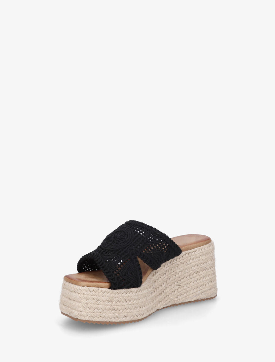 Mules style macramé à talon compensé - Noir - 3