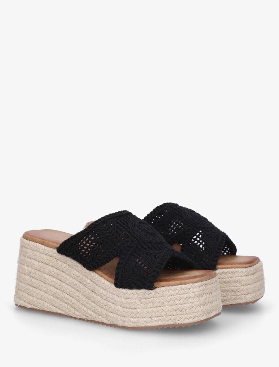 Mules style macramé à talon compensé - Noir - 4