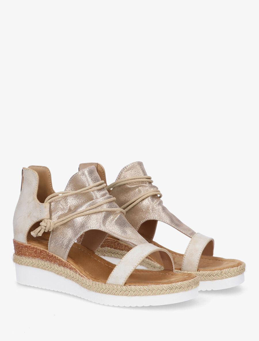 Sandales compensées à ganse irisée - Beige - 4