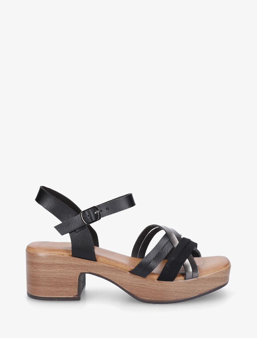 Sandales bimatière à multibride croisées - Noir - 1