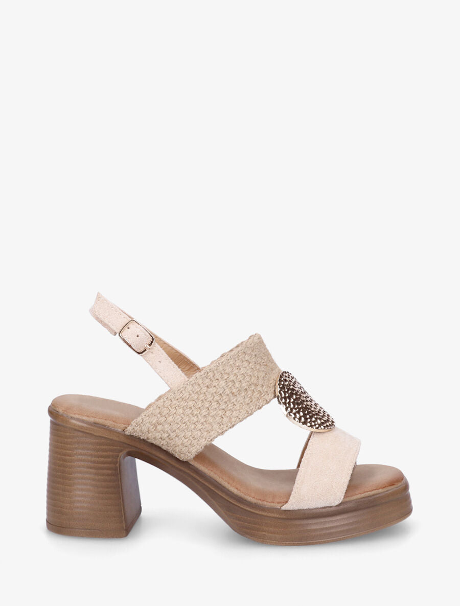 Sandales à talon et ganse stylisée - Beige - 5