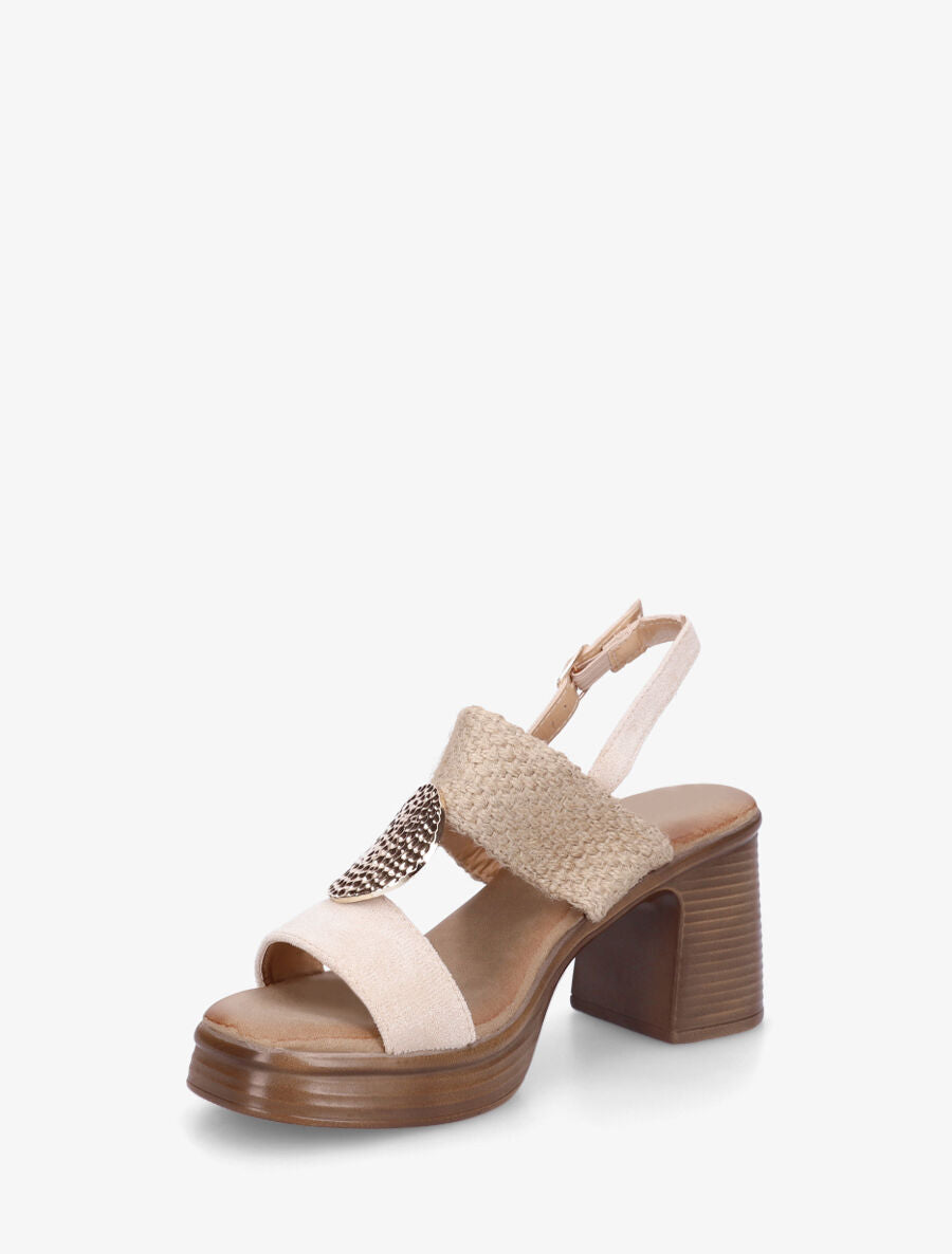 Sandales à talon et ganse stylisée - Beige - 3