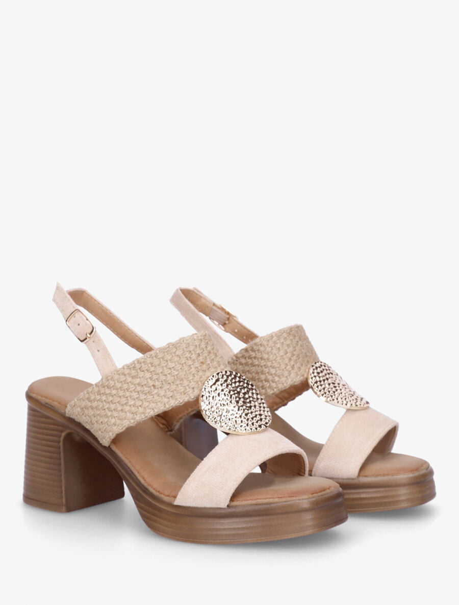 Sandales à talon et ganse stylisée - Beige - 4