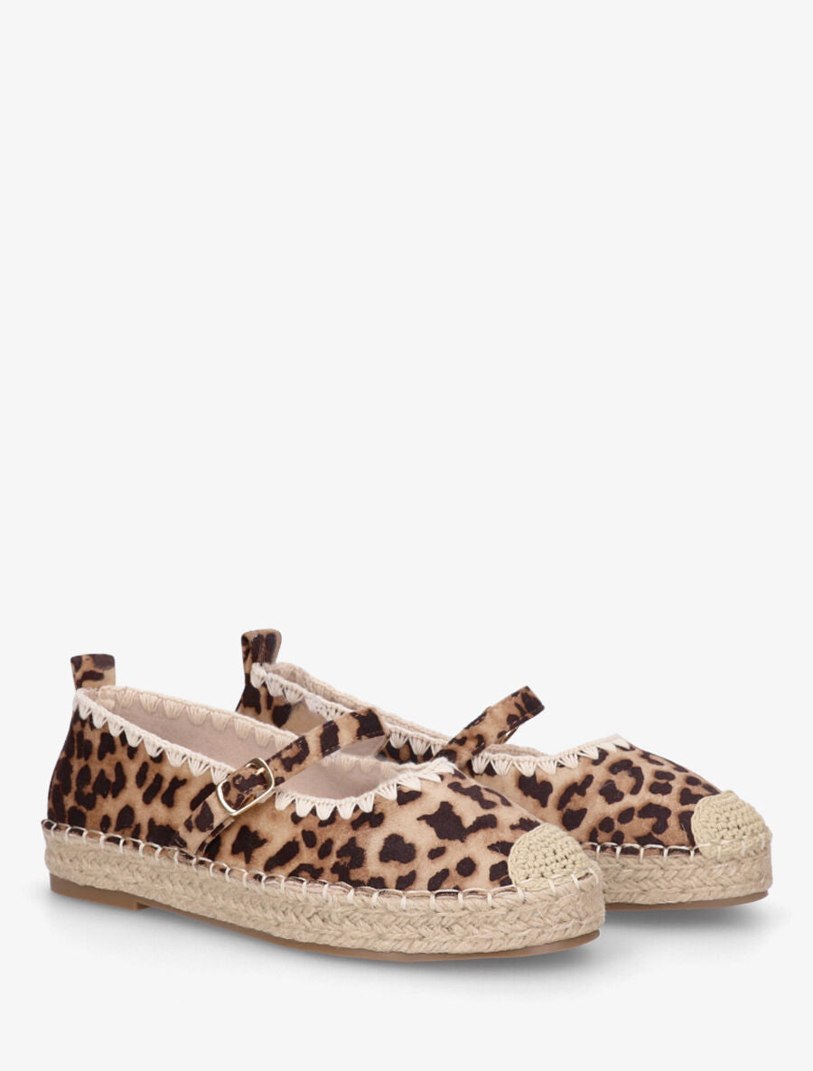 Ballerines imprimé léopard style espadrilles - Camel - 4
