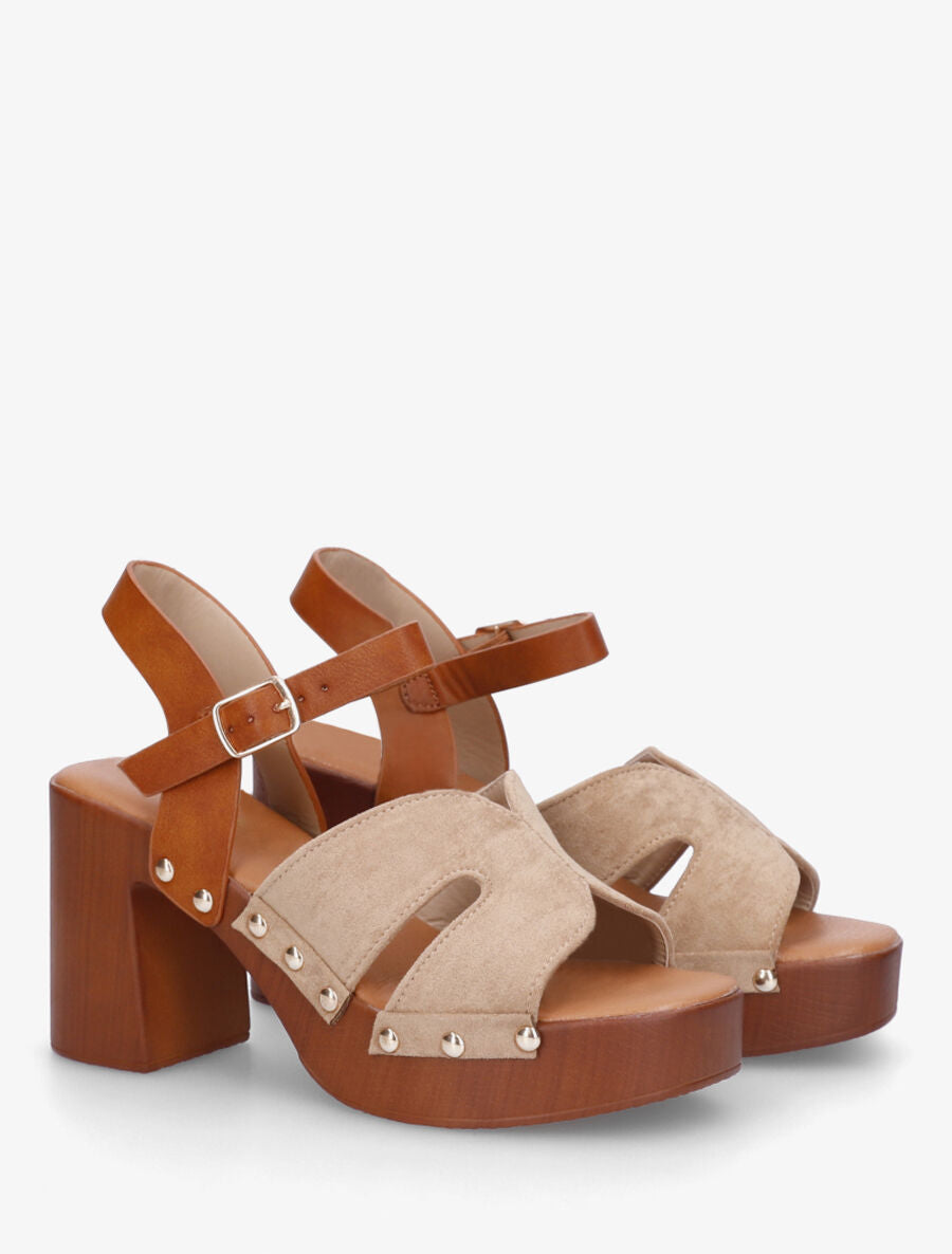 Sandales à talon effet bois - Taupe - 4