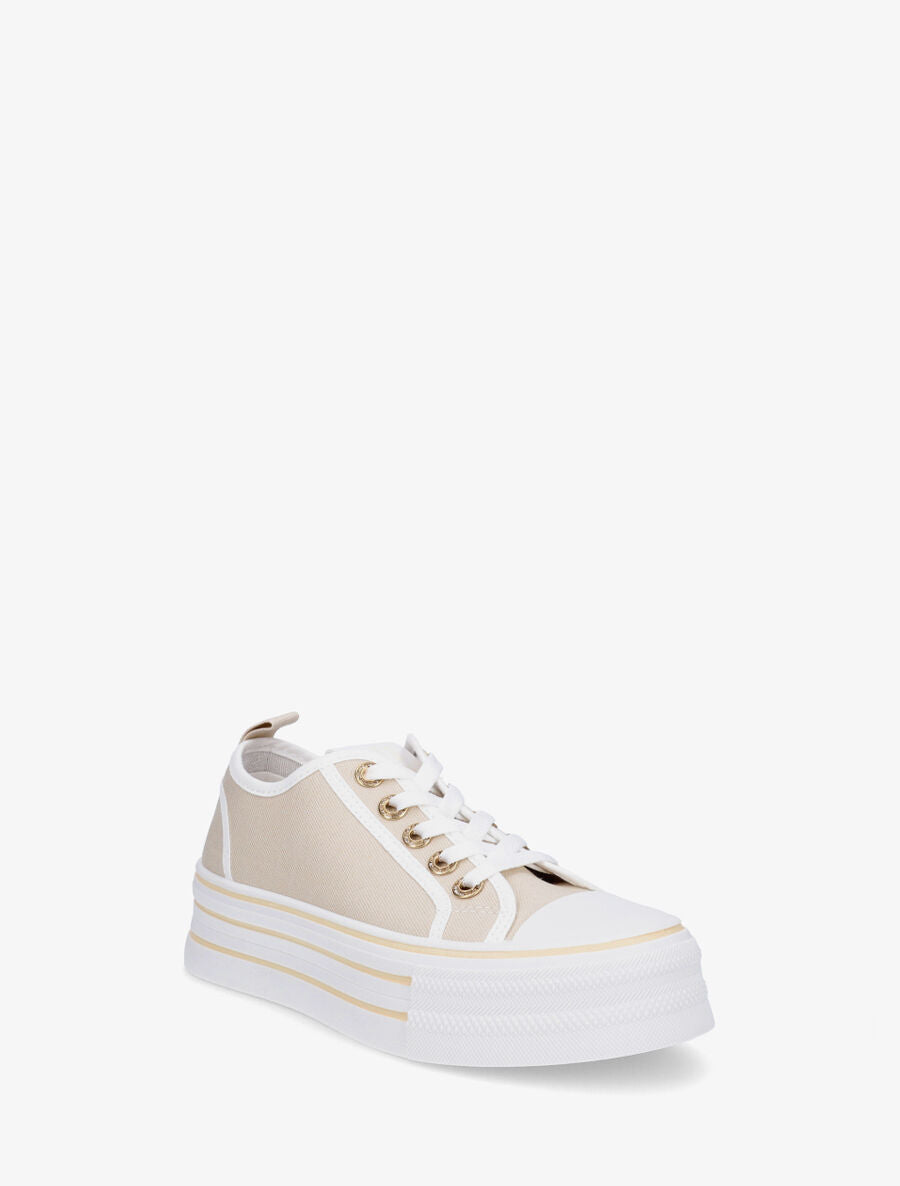 Sneakers à plateforme et œillets strassés - Beige - 2
