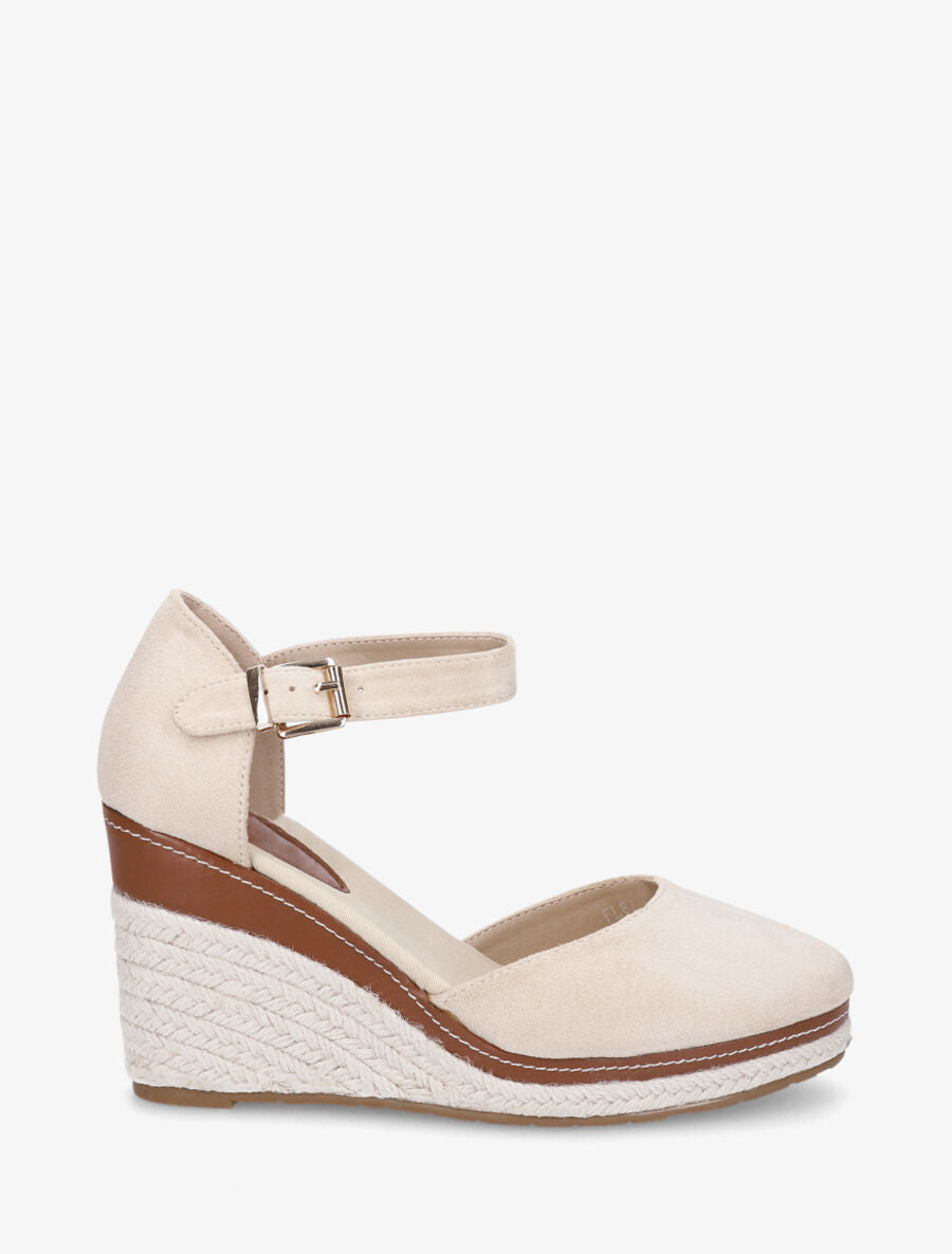Sandales en suédine à talon compensé - Beige - 2