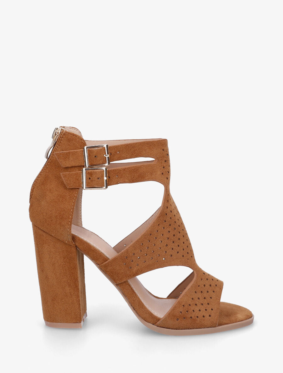 Sandales à talon à double brides à boucle - Camel - 1