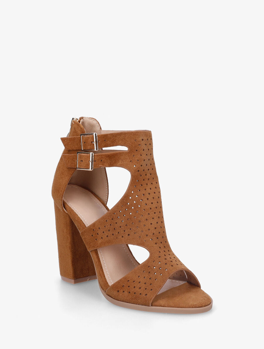 Sandales à talon à double brides à boucle - Camel - 2