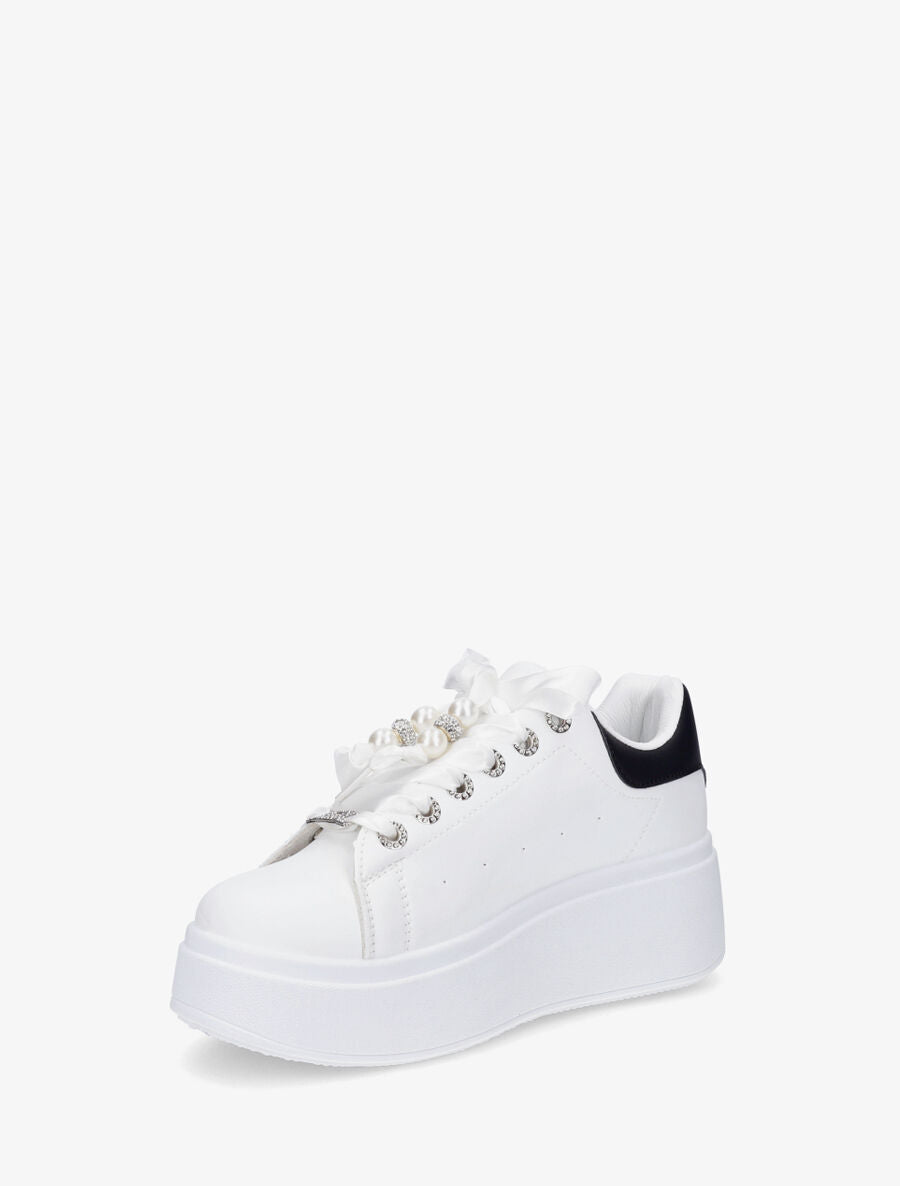 Sneakers à plateforme et strass - Noir - 3