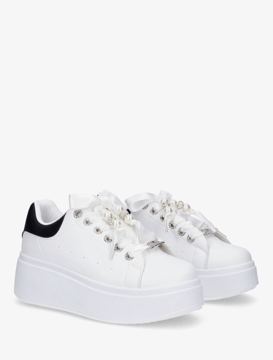 Sneakers à plateforme et strass - Noir - 4