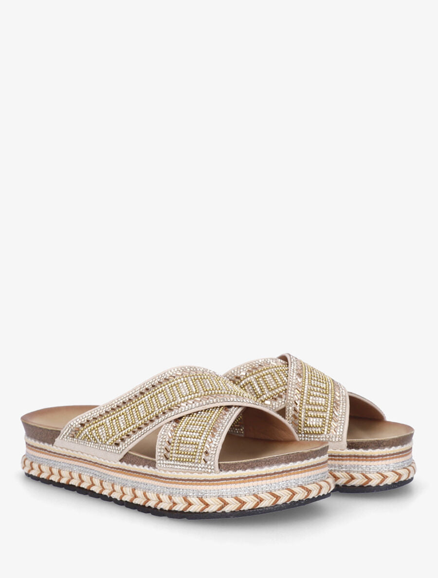 Claquettes croisées à strass - Or - 4