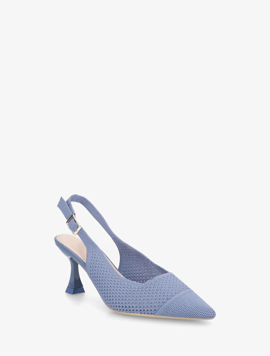 Escarpins pointus en maille à talon talus - Bleu - 2