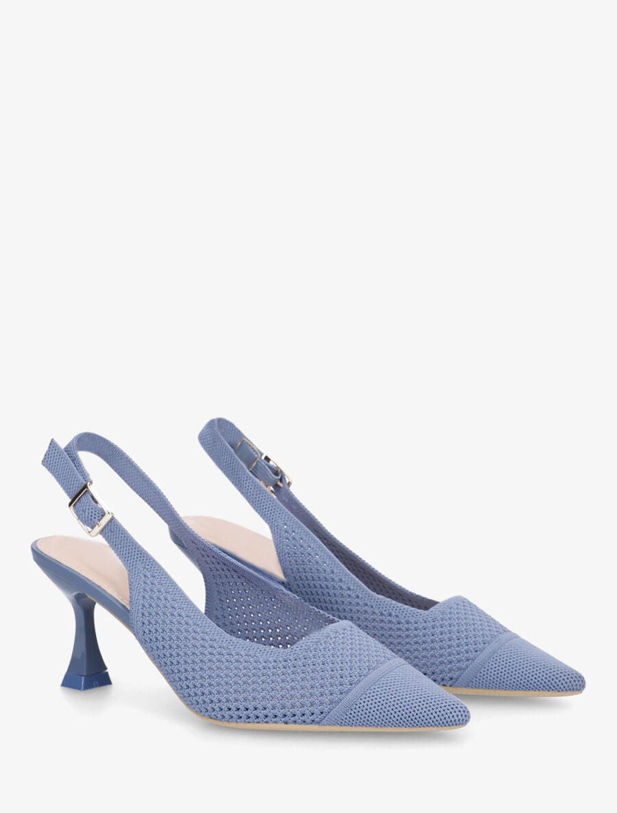 Escarpins pointus en maille à talon talus - Bleu - 4