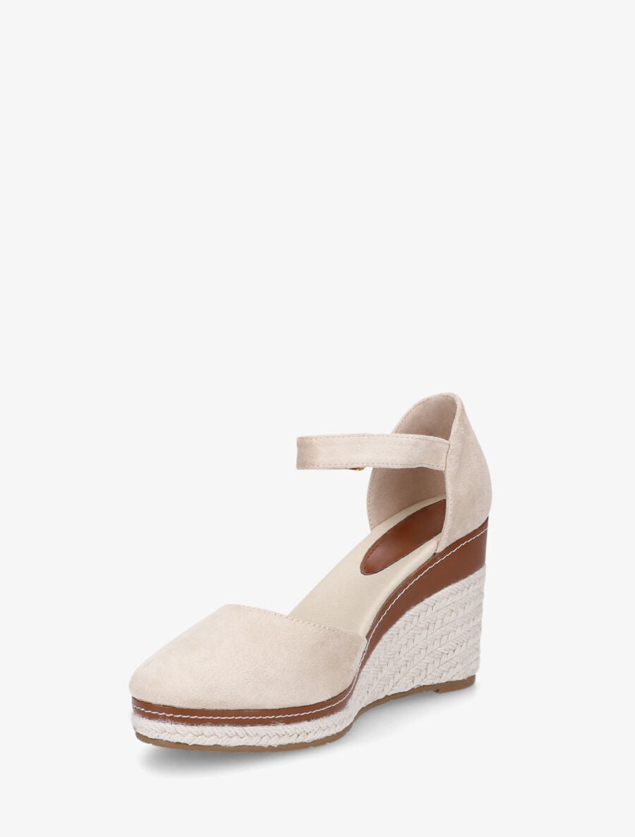 Sandales compensées en suédine - Beige - 3
