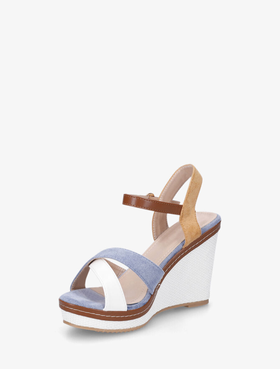 Sandales compensées bicolore - Bleu clair - 3