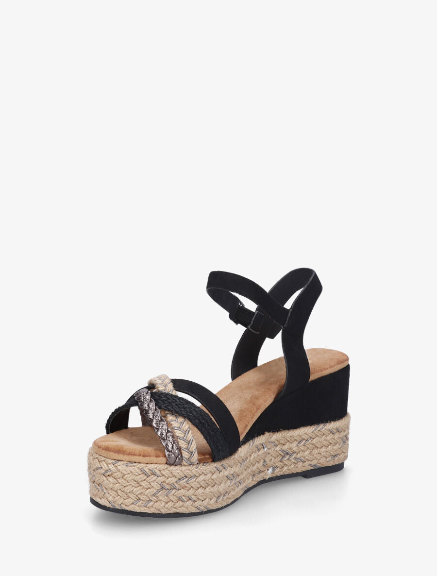 Sandales compensées en raphia et simili tressés - Noir - 3