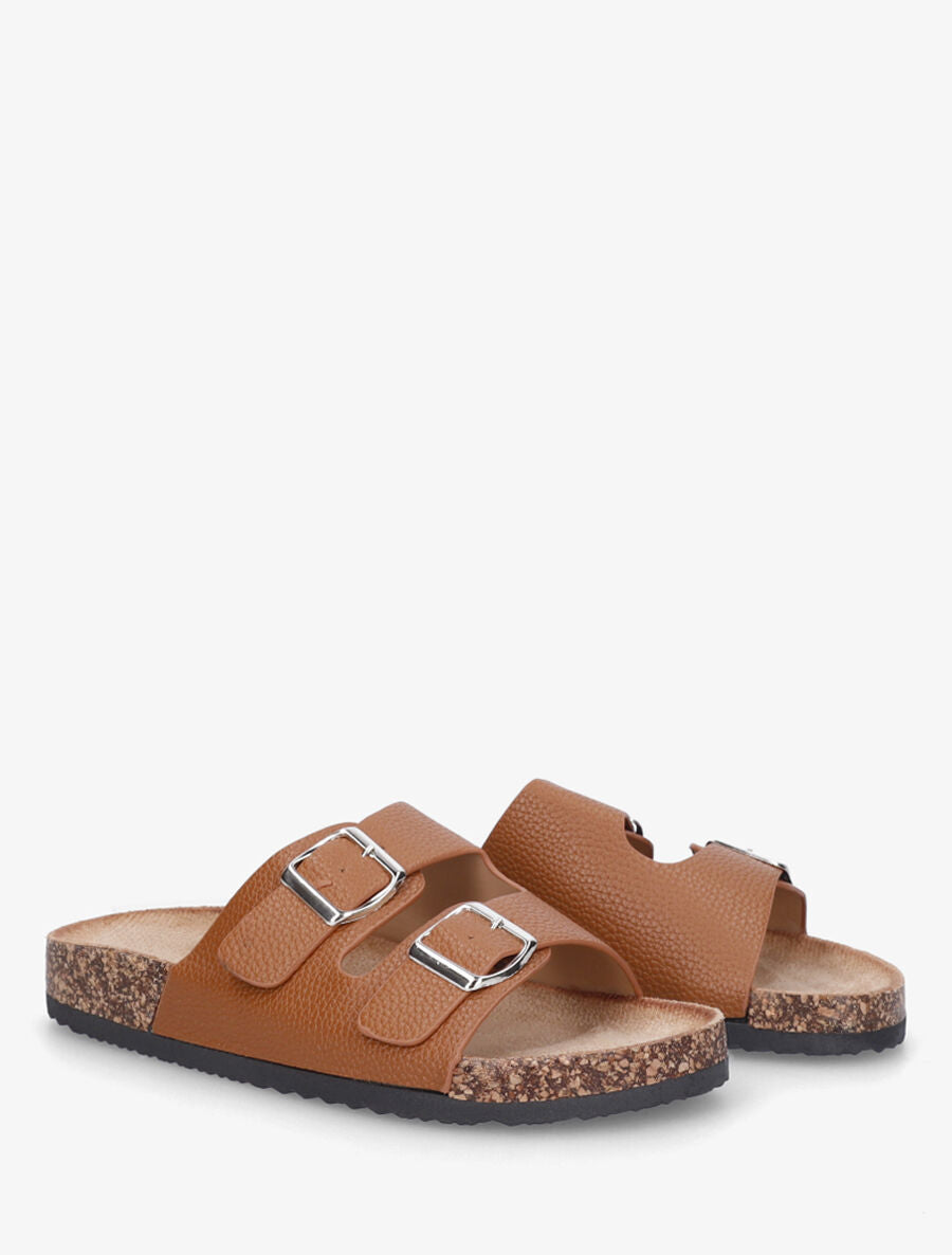 Claquettes en simili à double boucles - Camel - 4