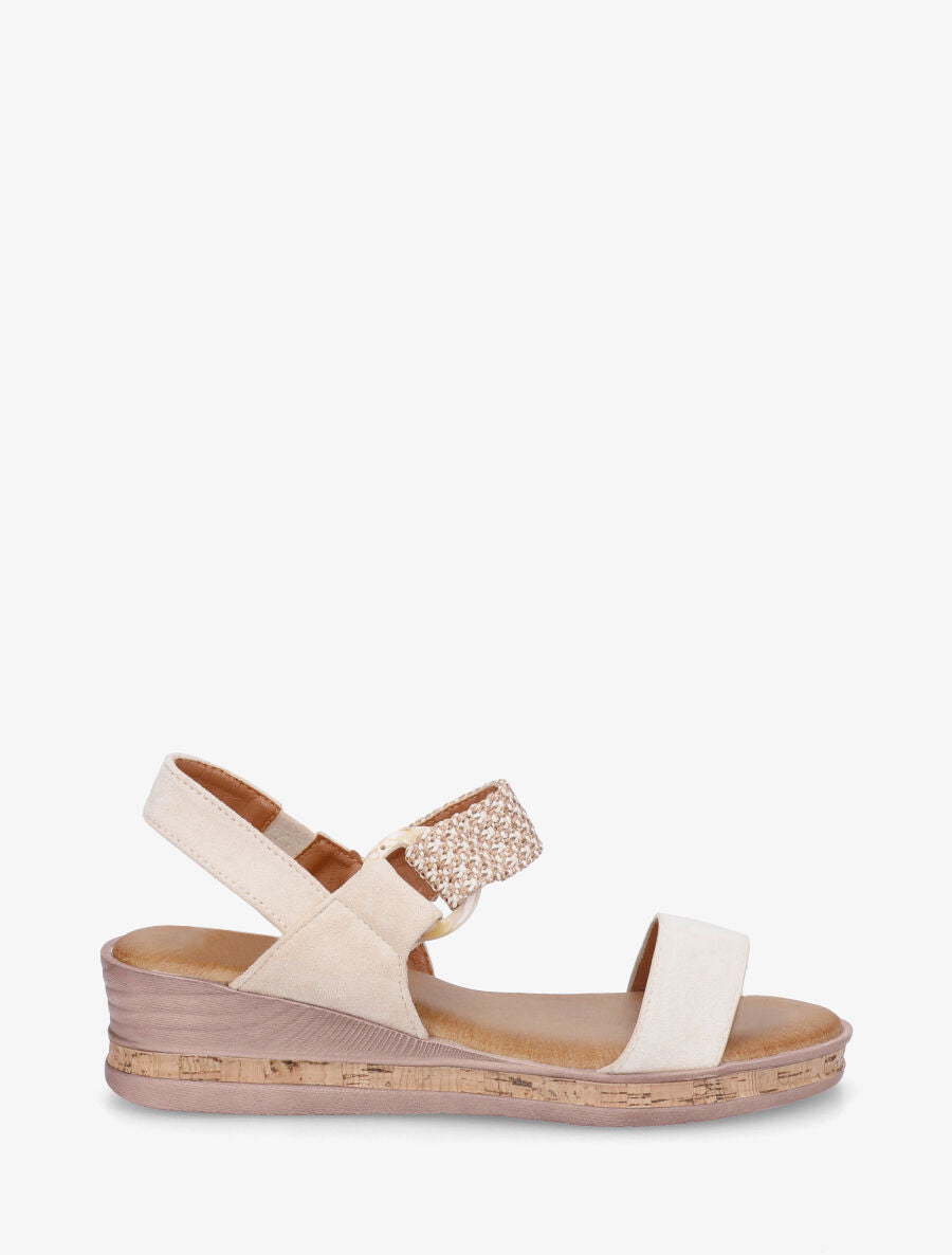 Sandales compensées bimatière - Beige - 5