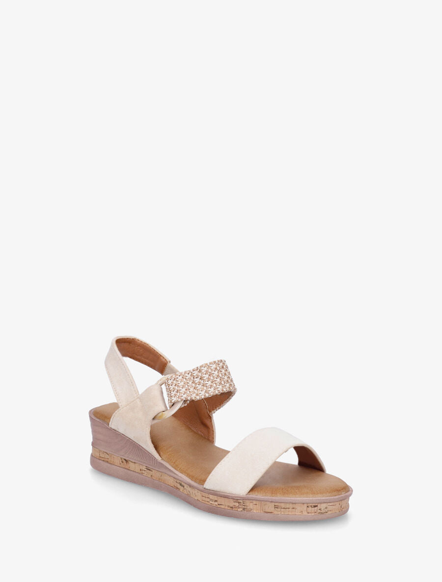 Sandales compensées bimatière - Beige - 2