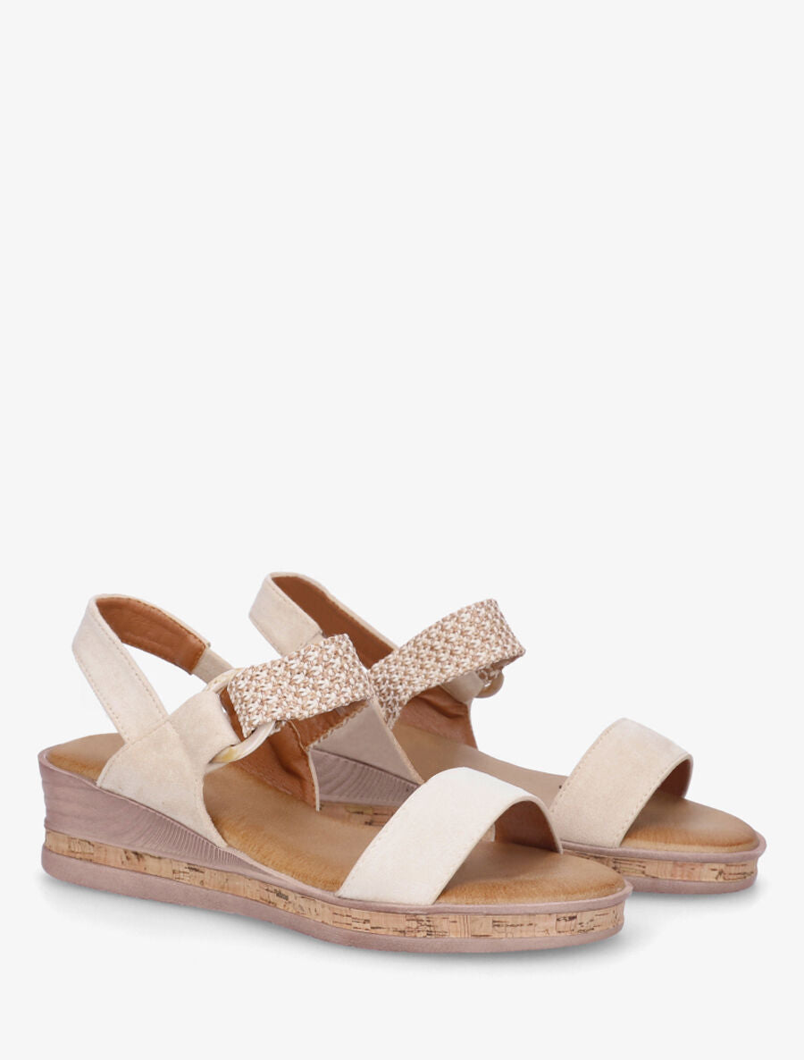 Sandales compensées bimatière - Beige - 4
