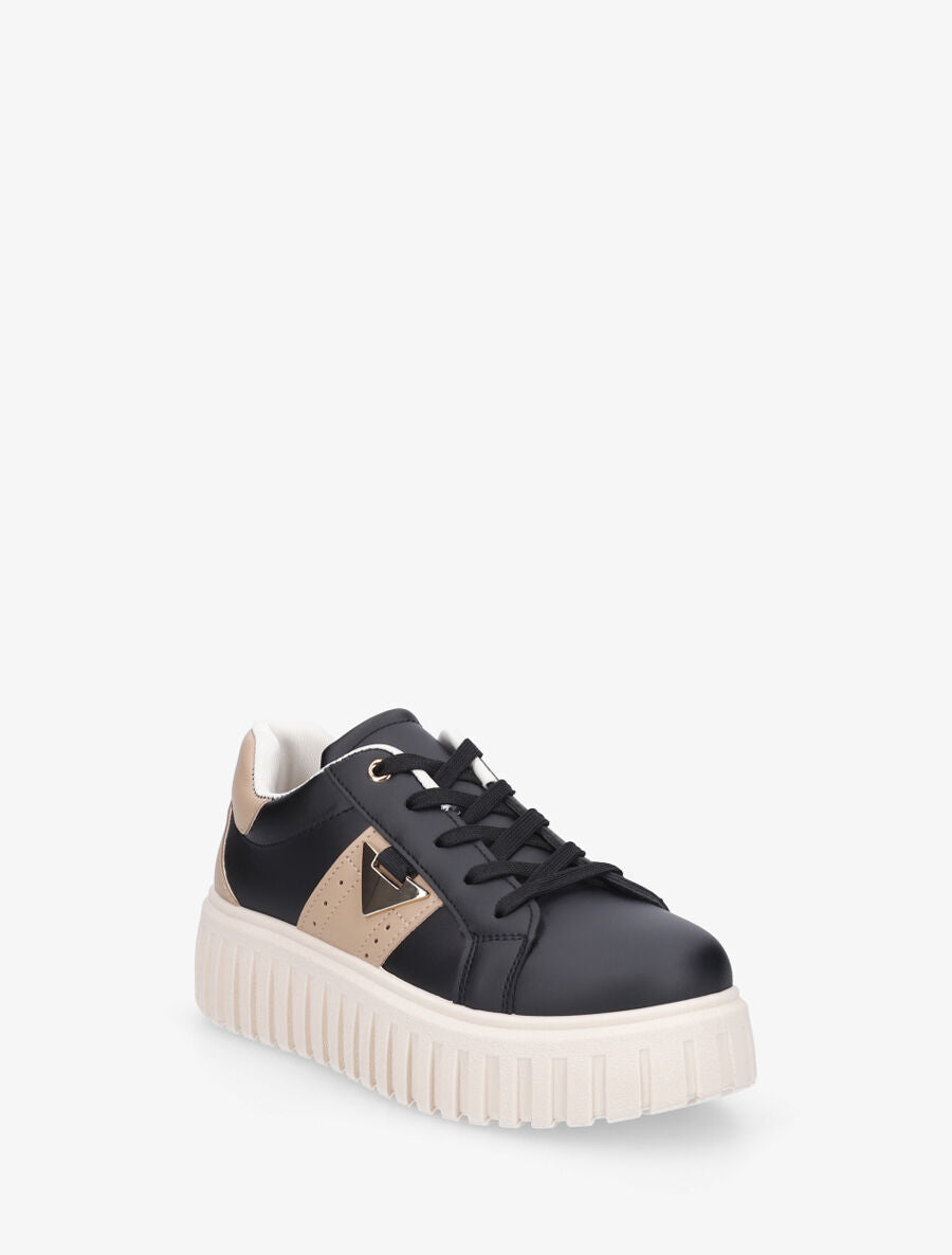 Sneakers à plateforme striée en simili - Noir - 2