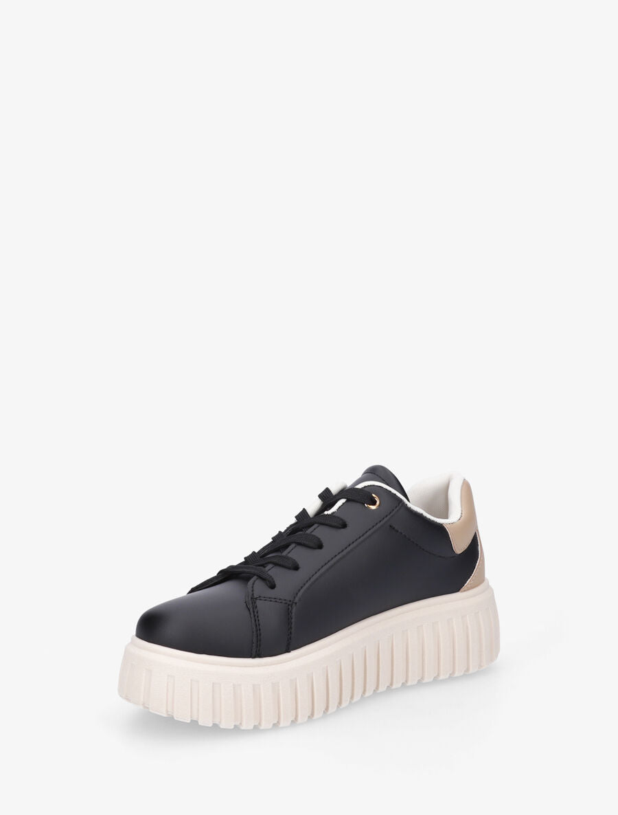 Sneakers à plateforme striée en simili - Noir - 3