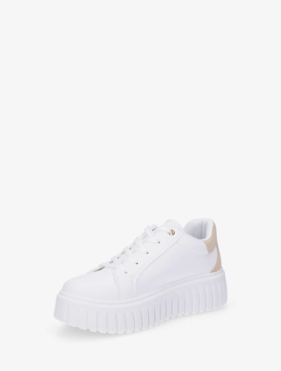 Sneakers à plateforme striée en simili - Blanc - 3