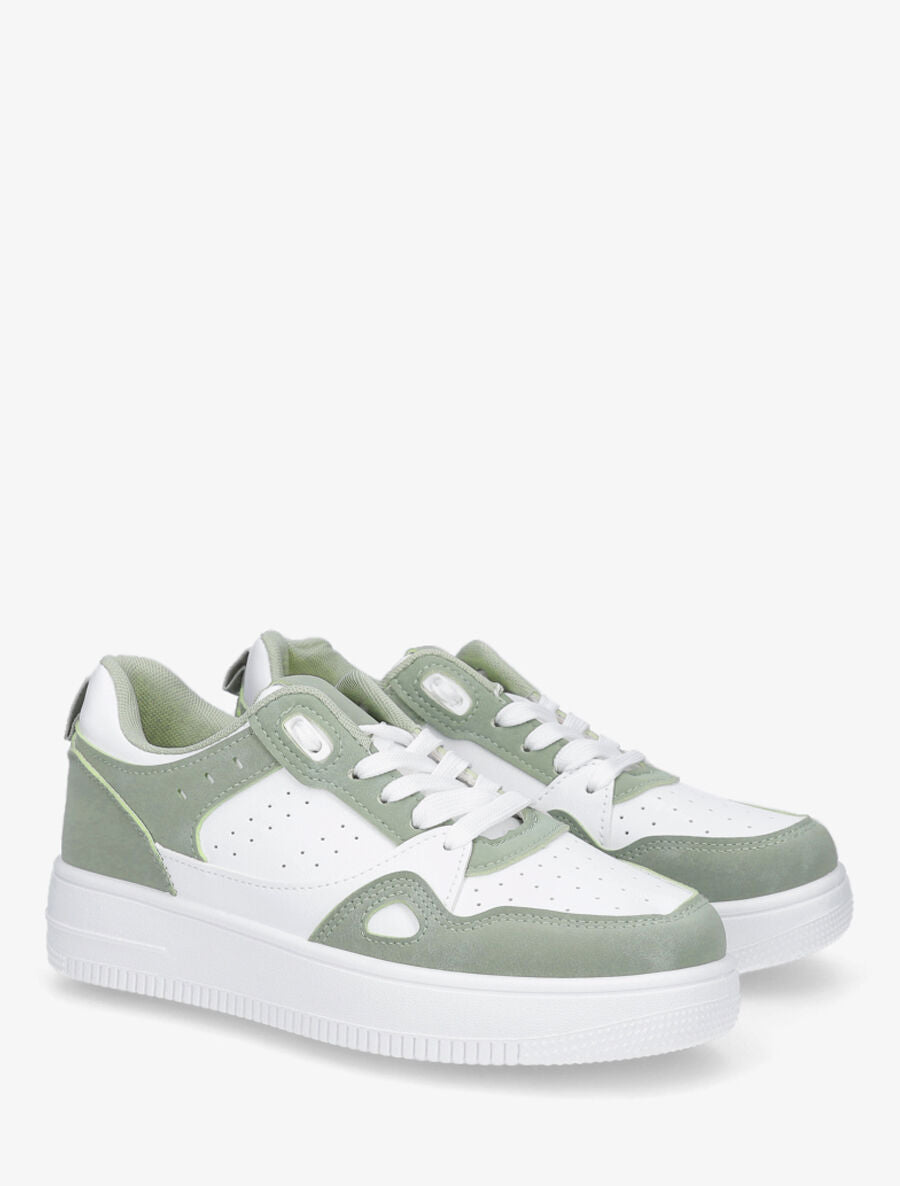 Baskets bicolore en simili et suédine - Vert - 4