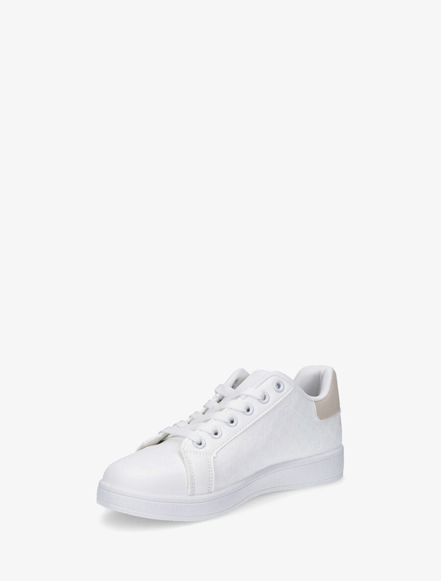 Sneakers plates à motif damier - Beige - 3