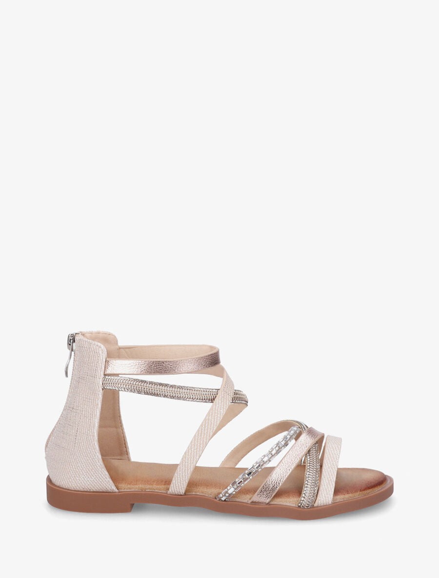 Nu-pieds à brides strassées et irisées - Beige - 5