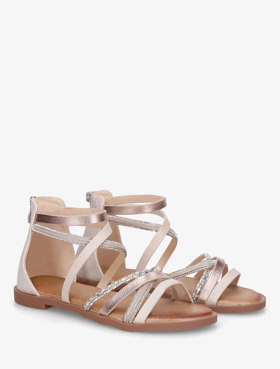 Nu-pieds à brides strassées et irisées - Beige - 4